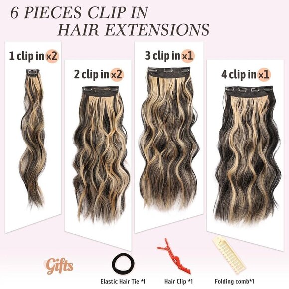 Clip in Hair Extensions Synthetic 20 Inch Curly Wavy Full Head for Women main image 4